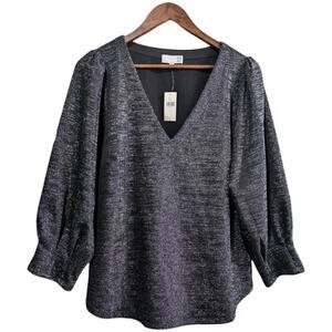 Anthropologie Black Metallic Blouse